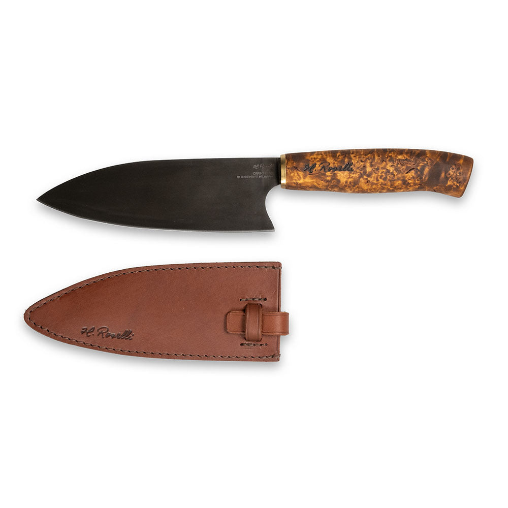 roselli-santoku-k-chenmesser-carbonstahl-maserbirke-lederscheide image 1