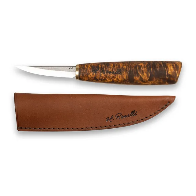 roselli-vuolupuukko-kurz-schnitzmesser-68mm-carbon-lederscheide image 1