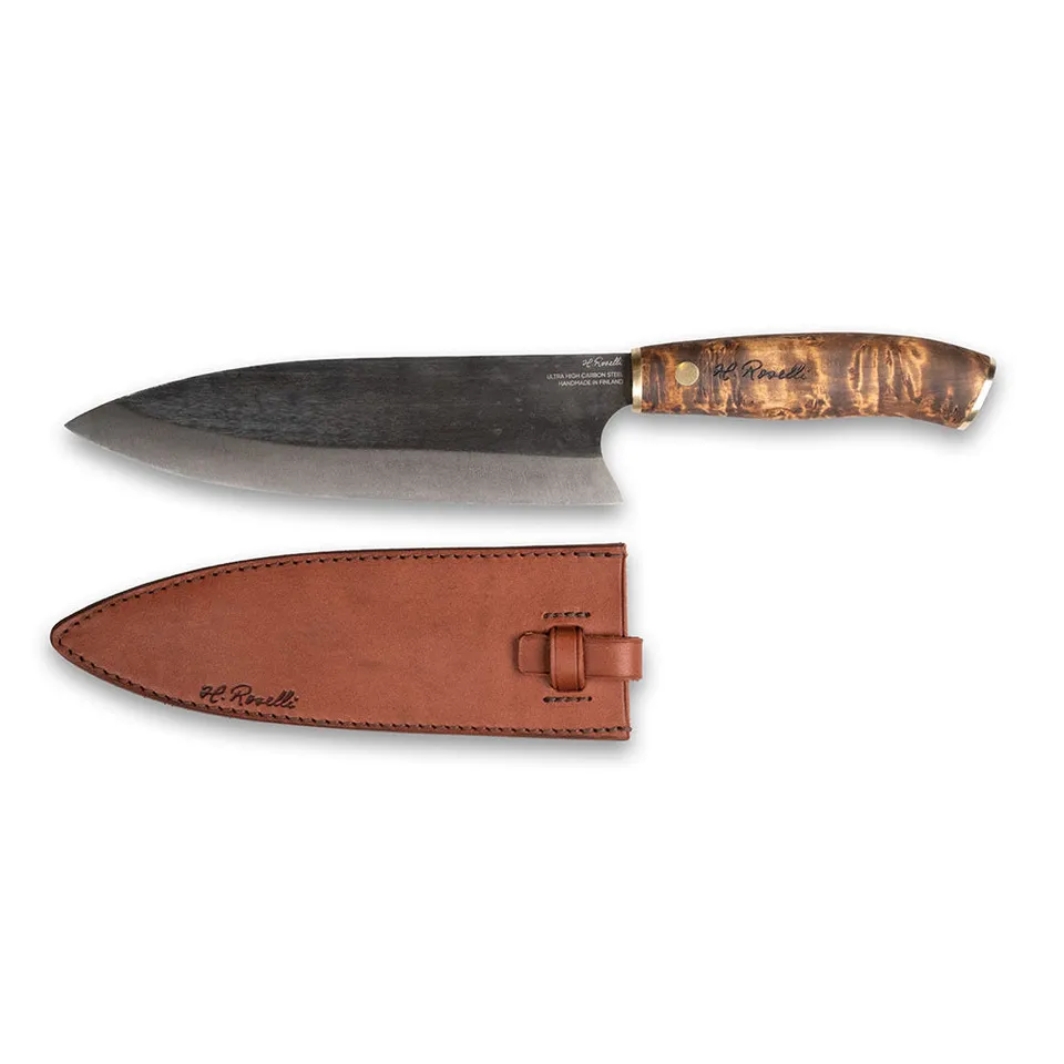 roselli-gyuto-kochmesser-uhc-maserbirke-lederscheide image 1